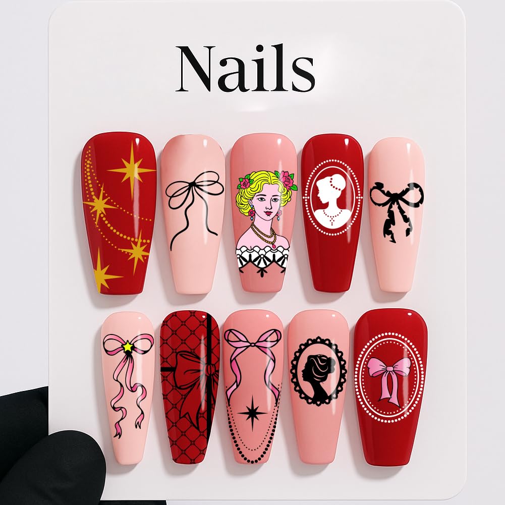 PH PandaHall 3pcs Retro Lady Portrait Nail Stamp Plates Bow Tie Nail Arts Templates Lace Ribbon Nails Art Stencils Vintage Style Nails Image Plates for Women DIY Manicures Salon Design Printing - Image 4