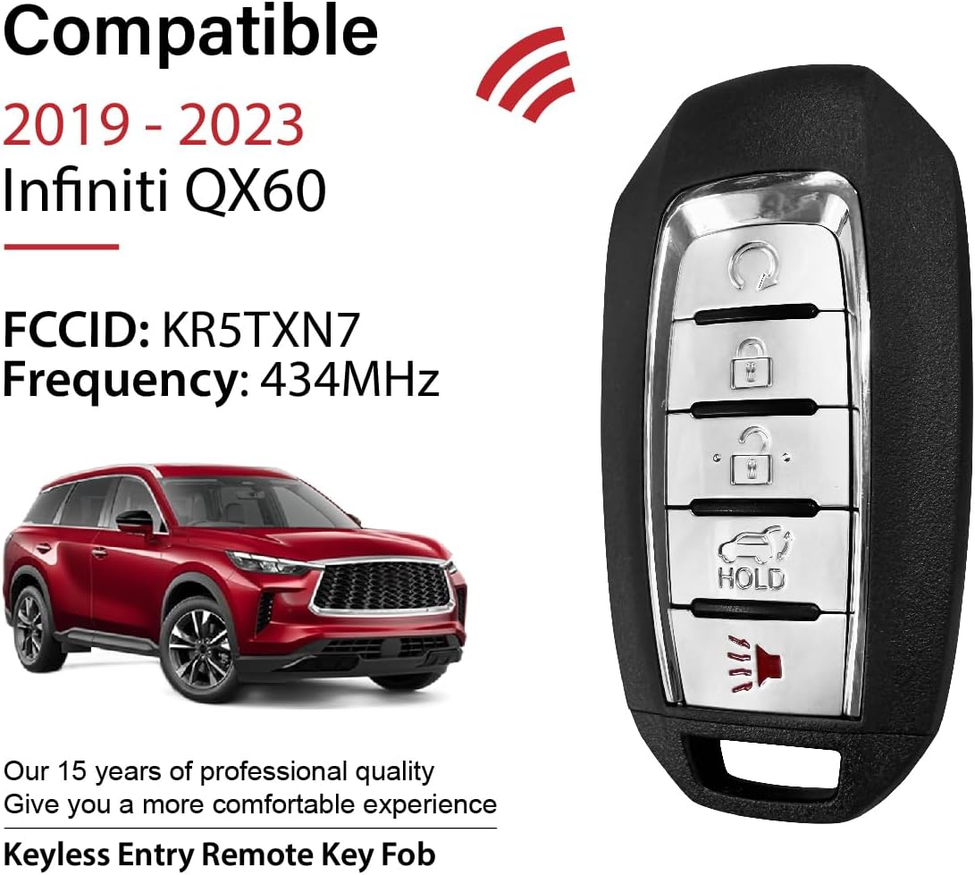 Replacement for 2019 2020 2021 2022 2023 Infiniti QX60 SUV Key Fob Remote Control KR5TXN7 5 Buttons 4A 434MHz - Image 2