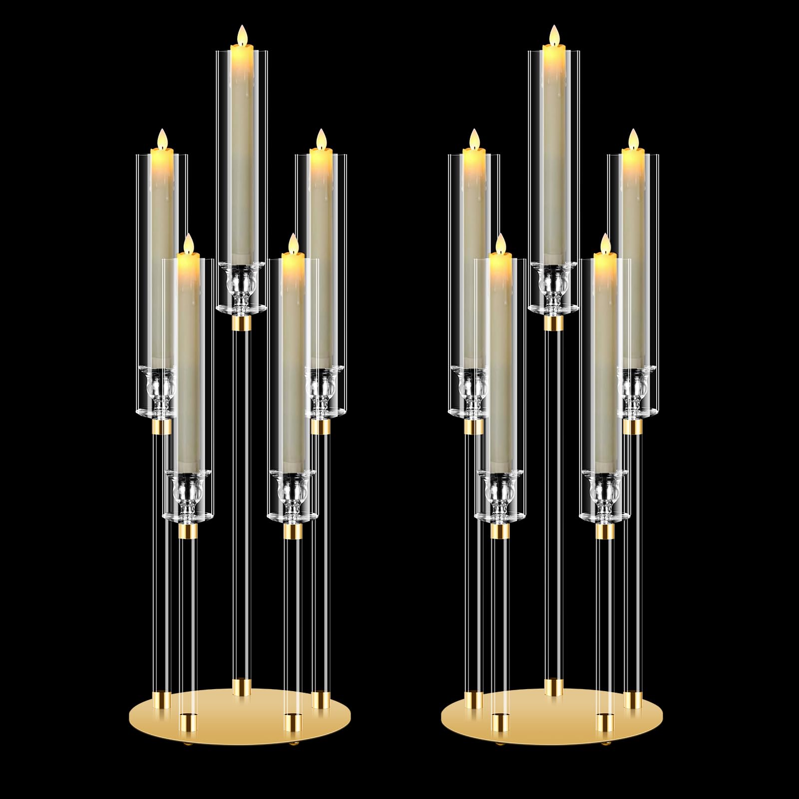 2 Pezzi Candelabro in Acrilico con Base Metallo, Portacandele Alto 68 cm 5 Bracci, Centrotavola Stabile per Matrimonio, Natale e Casa