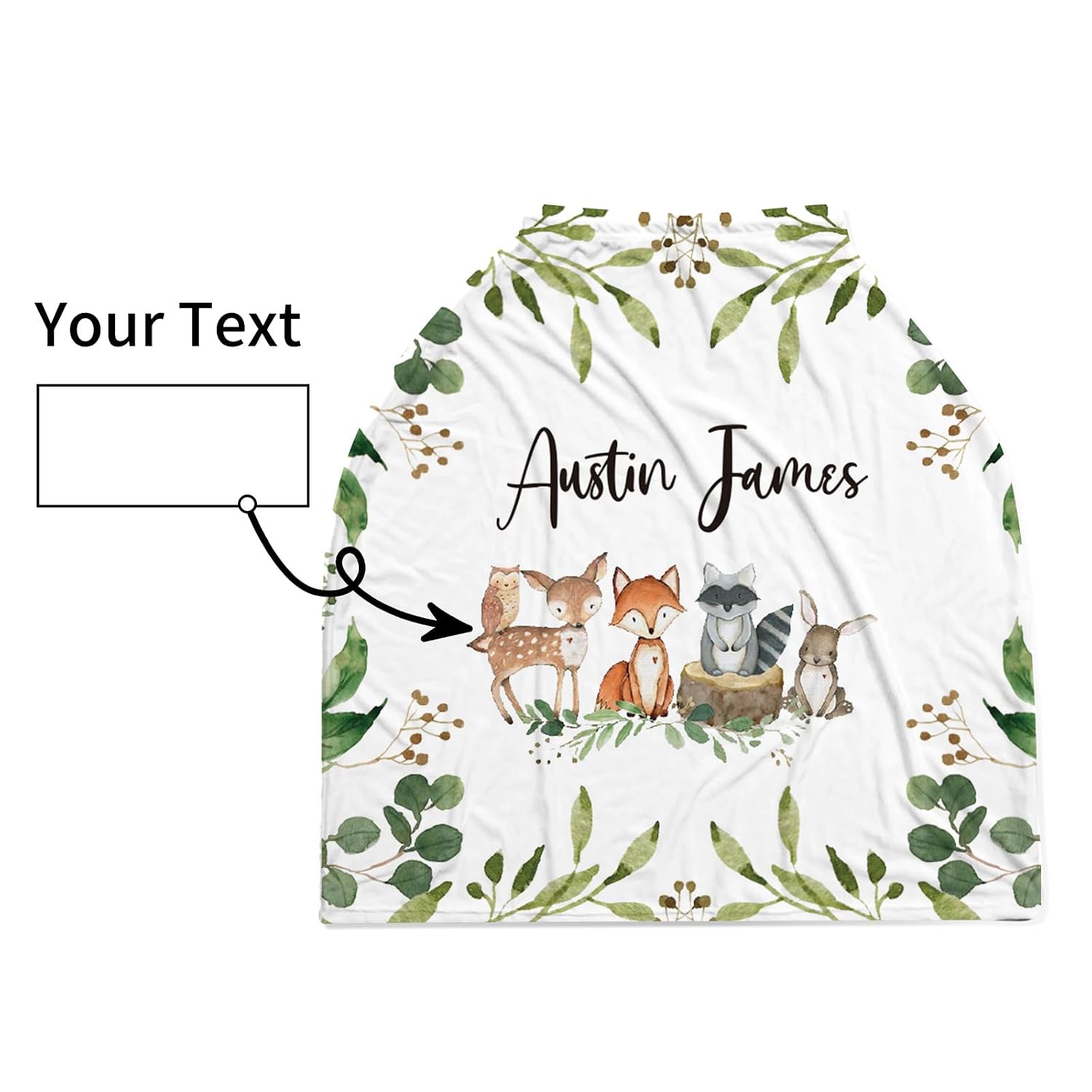 Personalized Baby Car Seat Cover Stroller Canopy: Custom Name Newborn Baby Boy Girl Elastic Animals Nursing Cover for Moms First Birthday Gift Woodland(one Size)