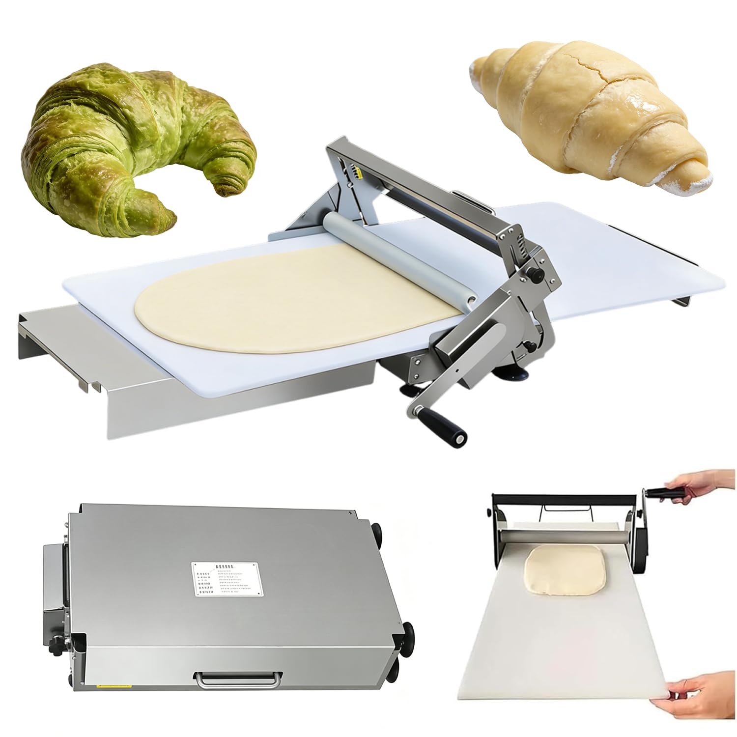 Manuelle Teigrollermaschine Edelstahl | Vielseitige Teigausrollmaschine für Pizza Pasta Croissant & Fondant | Faltbarer Teigausrollapparat für Heimgebrauch, Bäckerei & kreative Backprojekte Small