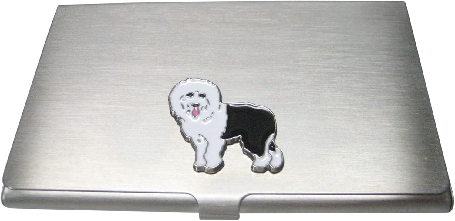 Kiola Designs Black and White Toned Sheepdog Dog Business Card Holder