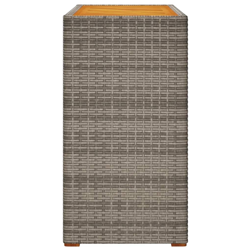 Stół ogrodowy z drewnianym blatem, szary, polirattan, 100 x 40 cm, odporny na warunki atmosferyczne, do użytku na zewnątrz, stół balkonowy, stół balkonowy, stół wypoczynkowy, na taras, do