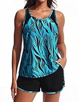 Hanna Nikole Zweiteilig Badeanzug Bauchweg Damen Sport Tankini Push Up Tankini Oberteil Und High Waist Eingearbeitetes Höschen Badeshorts Mit Taschen Bademode Verstellbare Badebekleidung