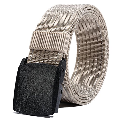 Nylon Belt for Men, Military Tactical Belt with YKK Plastic Buckle, Durable Breathable Waist Belt for Work Outdoor Cycling Hiking Skiing,Adjustable for Pants Size Below 46inches[53"Long1.5"Wide] (Tan)