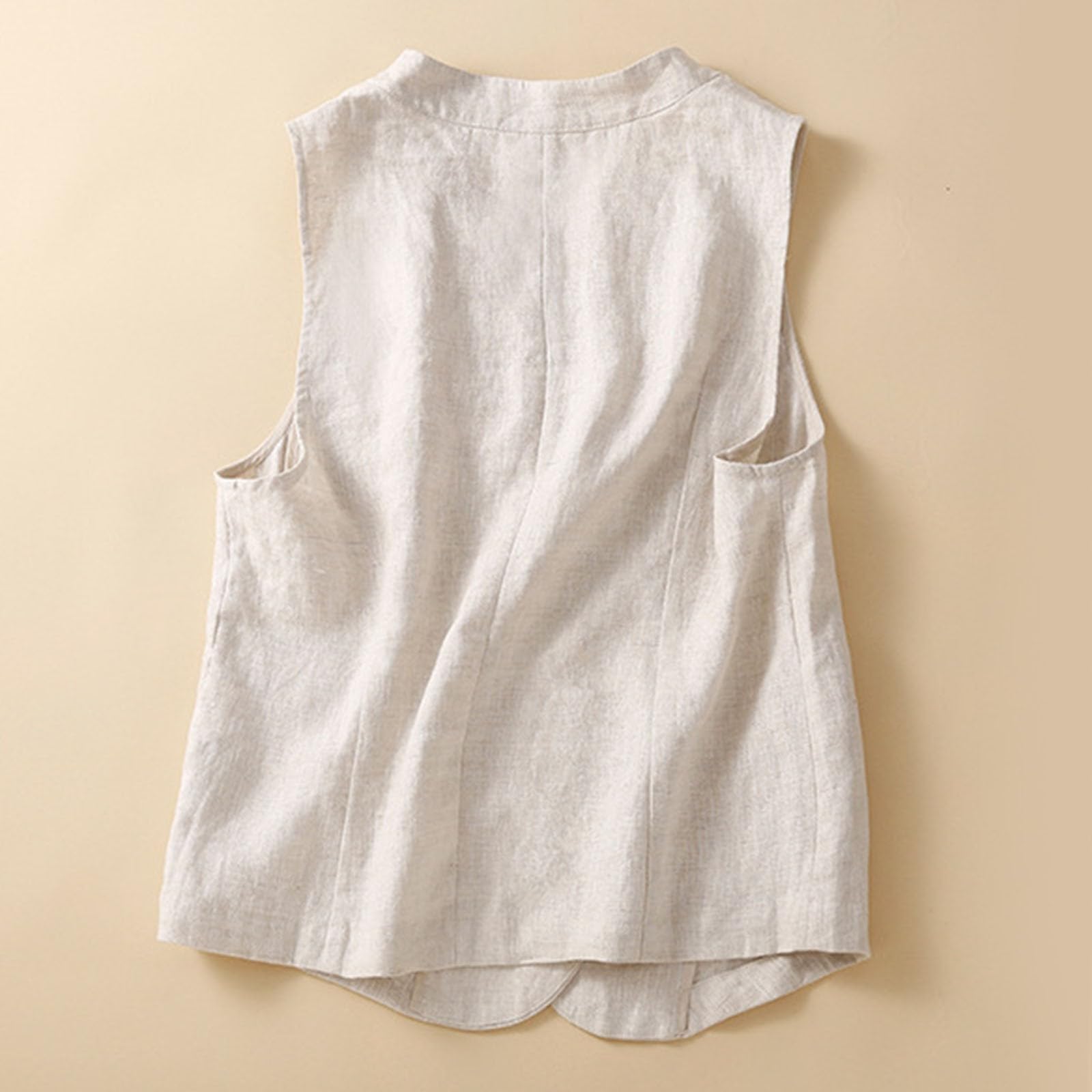 Chaleco de lino y algodón para mujer cuello en V cárdigan exterior casual