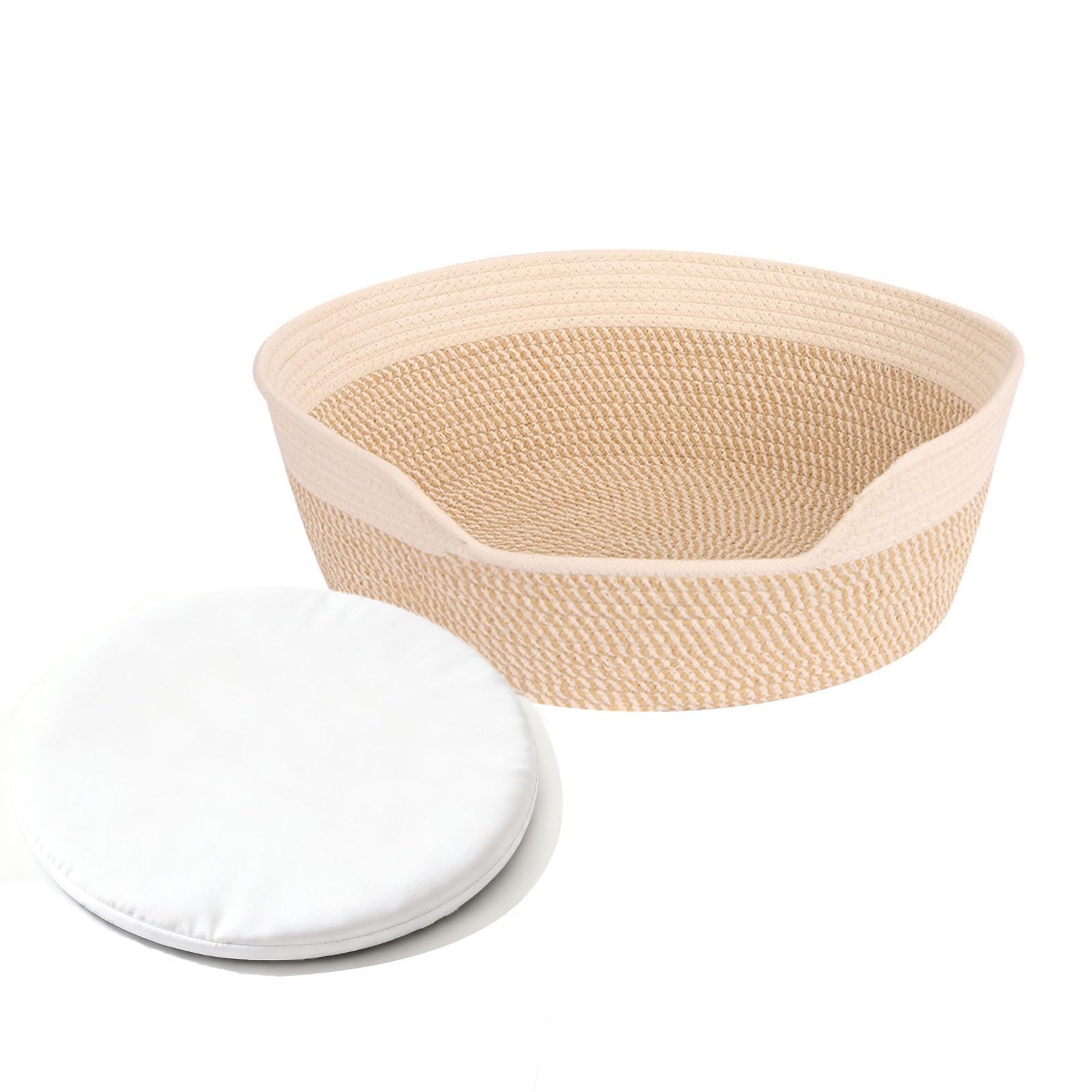 Cama para Gatos con Cojín y Cuerda de Algodón Tejida | Cesta de Gato Lavable Resistente al Desgaste, Camas para Gatitos de Interior, Cama Cálida Universal para Todas las Estaciones