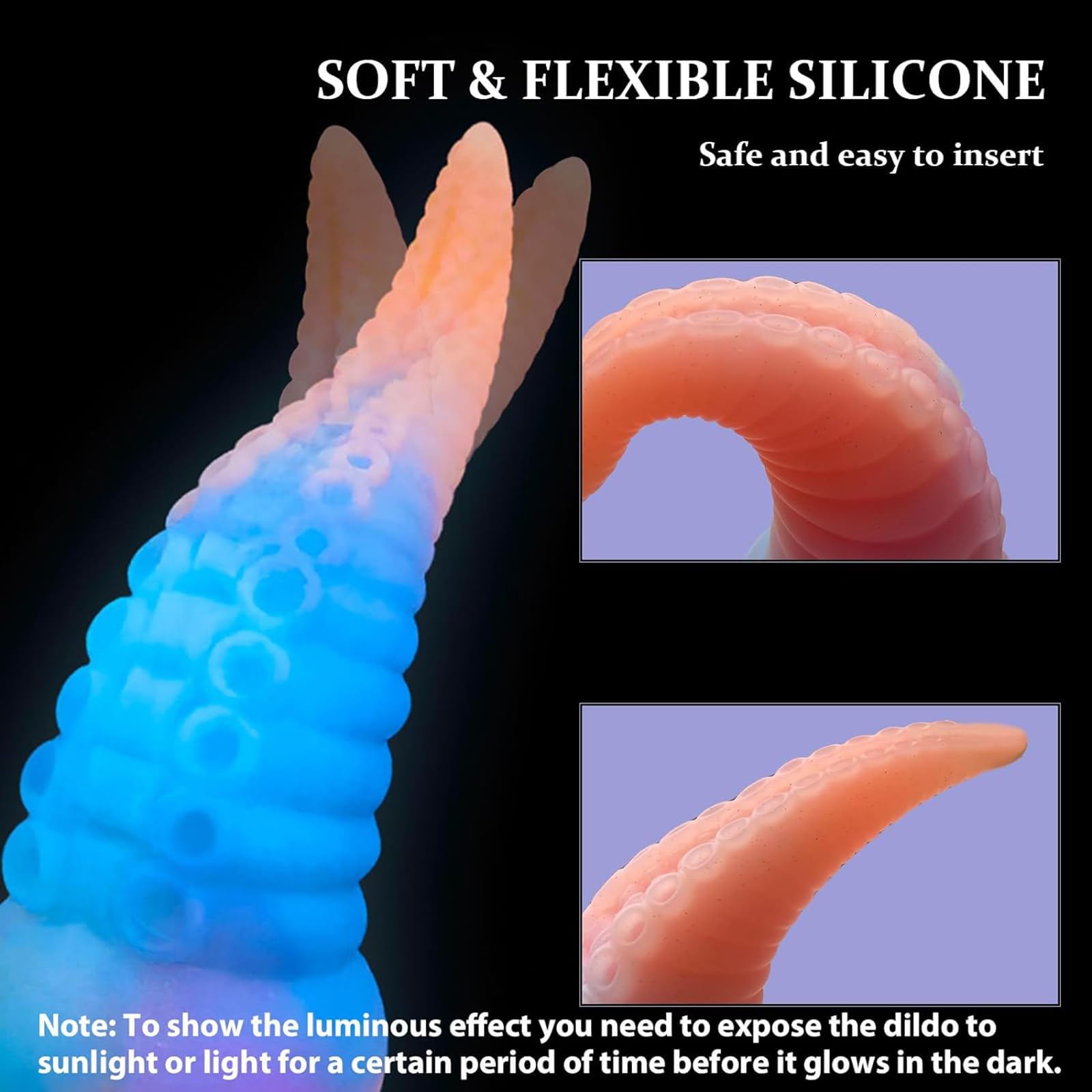 Realistico Vibratore in Silicone da 8,3 Pollici, Grande Tentacolo Anale Luminoso con Forte Ventosa, Enorme Mostro Spesso, Plug Anale, Massaggiatore Prostatico