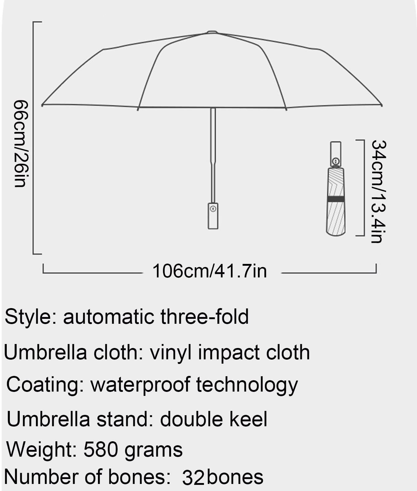 Regenschirm, Strandschirm, Reise-Regenschirm, winddicht, 32 Rippen, automatisches Öffnen/Schließen, tragbares, kompaktes, faltbares, leichtes Design und hohe Windbeständigkeit, for Herren und Damen, U