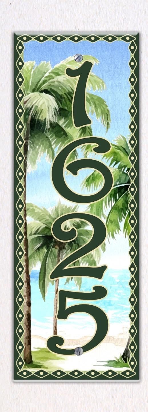 Ocean Palm Trees Themed Ceramic Tile House Number Small Address Plaque