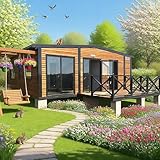 Prefab Tiny Houses to Live in for Adults, Expandable Container House Living Mobile Modular Tiny Homes for Sale Prefab with 2 Bedrooms 1 Full Equipped Bathroom & Kitchen