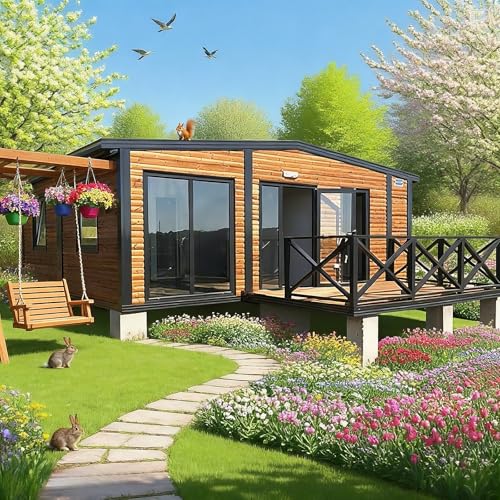 40ft Tiny Houses, Expandable House Mobile Tiny Homes for Sale with 2 Bedrooms 1 Full Equipped Bathroom & Kitchen