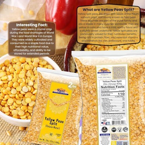 Image of Rani Yellow Peas Split, Dried (Vatana, Matar) 32oz (2lbs) 908g ~ All Natural | Vegan | Gluten Friendly | Kosher | Product of USA