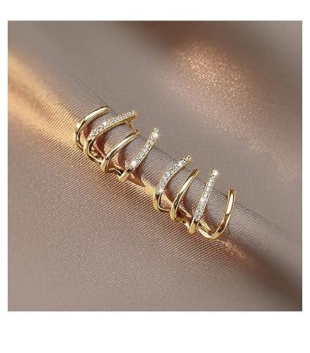 Gold Claw Earring Cuffs And Wraps For Girls ,Luxury Tiny Zircon Huggie Hoop Circle Around Ears ,Trendy Fashion Jewelry Gifts Look Like Multiple Piercings Shiny Crystal Earrings For Women #TOP4