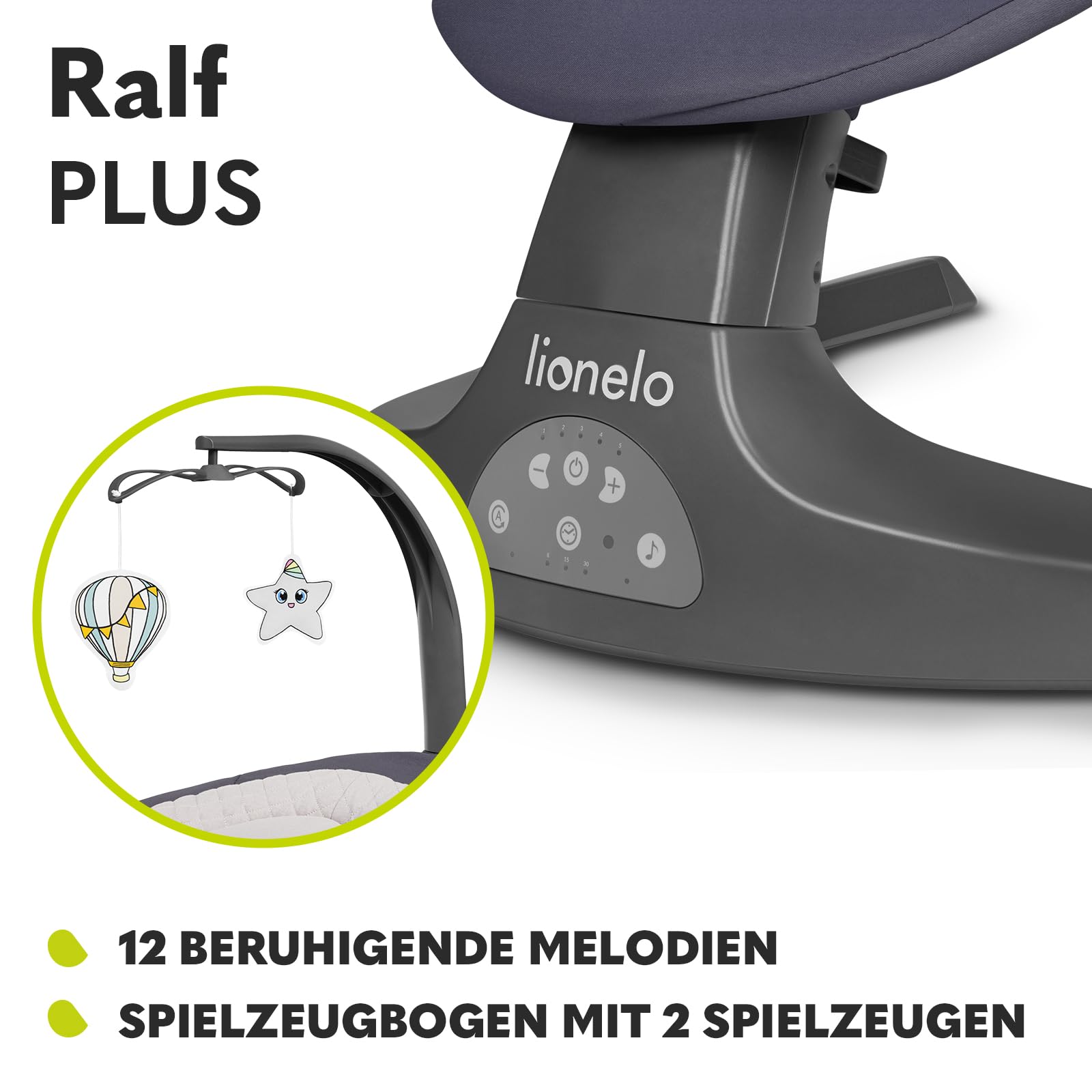 LIONELO Ralf 2in1 Babywippe und Liegestuhl, Fernbedienung, 12 Melodien | zwei Schaukelrichtungen, 5 Schaukelgeschwindigkeiten, Sperrung, Rückenlehnenverstellung, Timer, leiser Betrieb