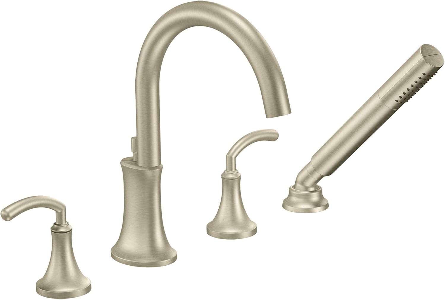 Moen TS964BN Icon Two-Handle High Arc Roman Tub Faucet Includes Hand Shower, Valve Required, Brushed Nickel