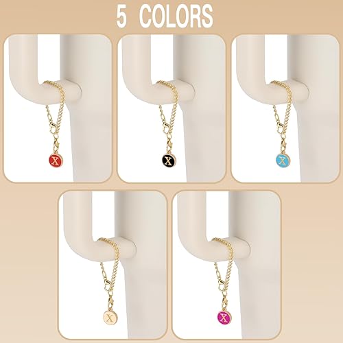 Miniatura 2 de RASIEYA 5 piezas de dijes de letras para vasos con asa, 5 colores iniciales de identificación con nombre personalizado, juego de decoración para