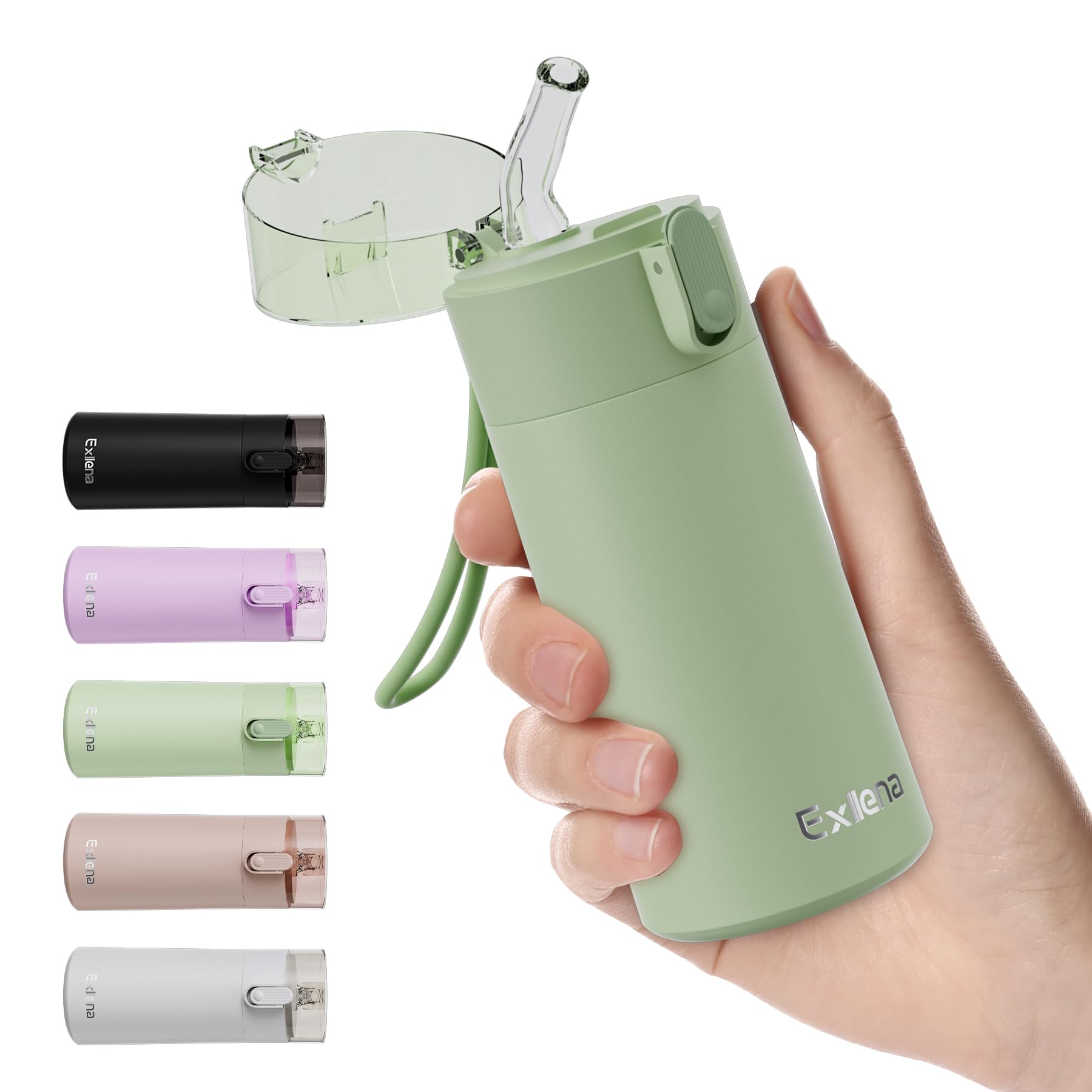 Exllena Small Water Bottle 150ml with Straw – Small Flask with One-Hand Open Design, Leak-Proof Locking Lid, 4-6 Hours Hot/Cold Retention and Portable for Coffee, Milk, or Any Beverage(Mint) — image 1