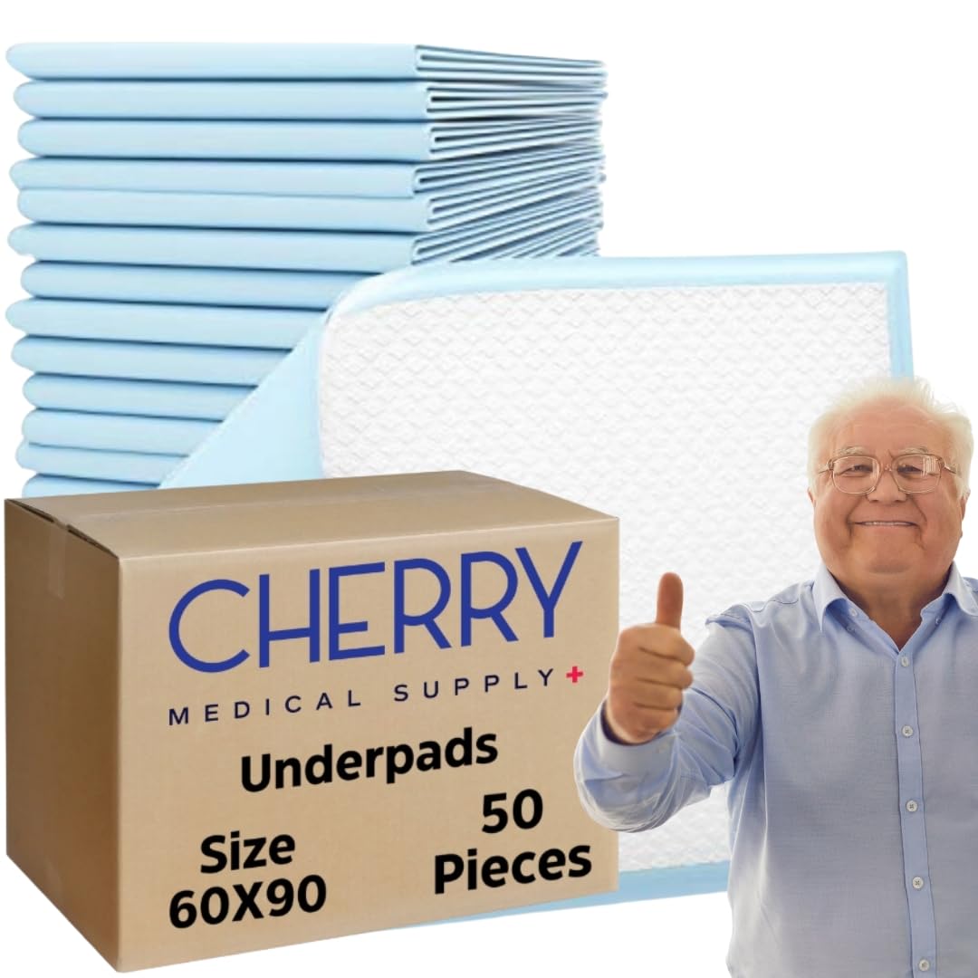 Sponsored Ad – Cherry Medical Supply 50-Pieces Packed in 5 Pouches 60 cm x 90 cm XL Disposable Underpads, Incontinence Pads, Chux, Bed Covers, Puppy Training Thick, Super Absorbent Protection for Kids Adults Elderly
