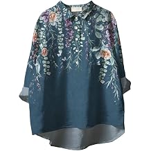 Spring Tops for Women Collared Button Down Shirt Long Sleeve Blouse Work Shirts Floral Printed Outfits with Pocket