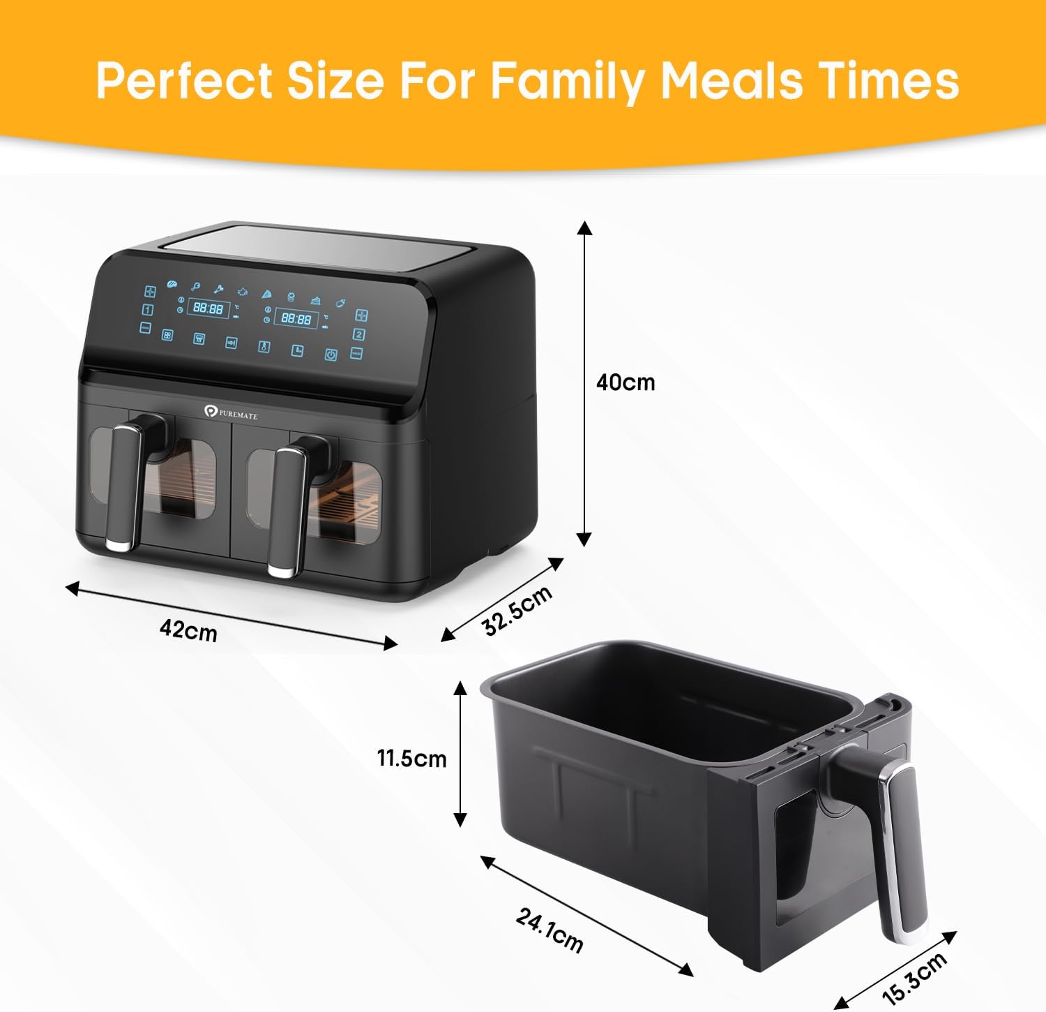 PureMate PM924 Air Fryer Dimensions