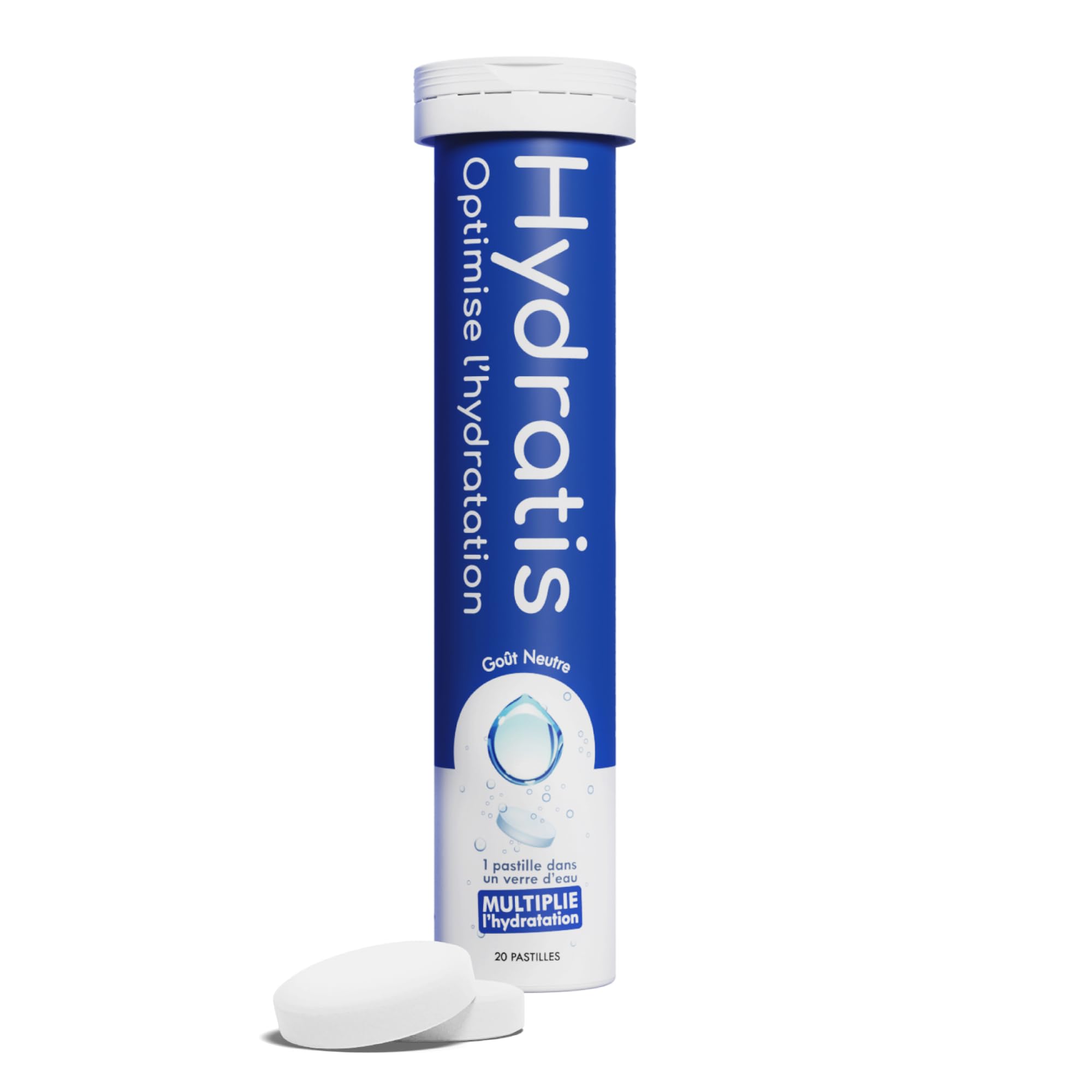 HYDRATIS - Pastilles Hydratation Electrolytes - Neutre - Améliore l'Hydratation et Favorise l'Énergie - Formule Isotonique - Sport, Récupération, Bien-​être - 1 tubes (20 Pastilles)