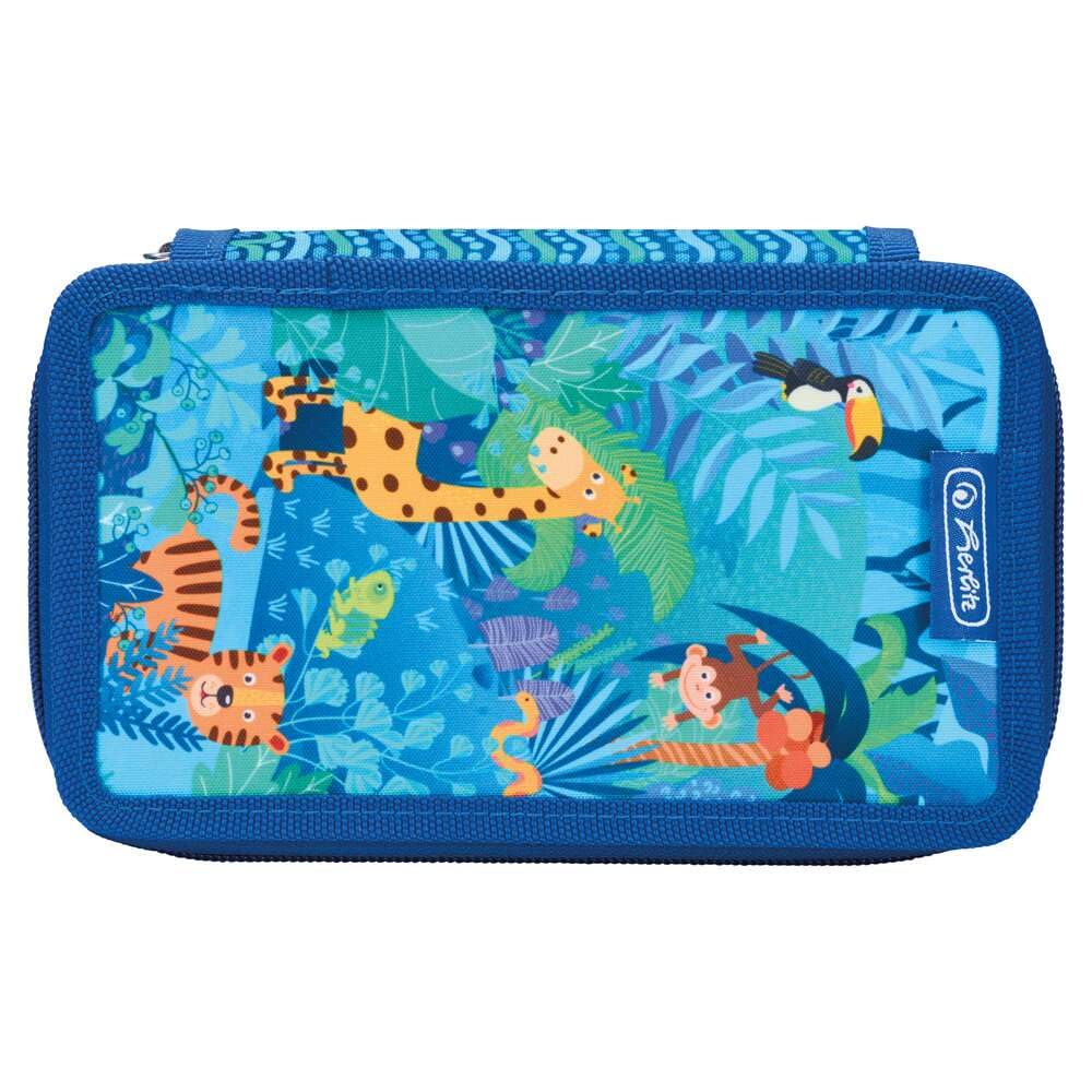 herlitz Estuche de 3 Compartimentos con Accesorios, Bolsa Infantil para Utensilios Escolares, Juego de Utensilios funcionales para Estudiantes, Safari en la Selva