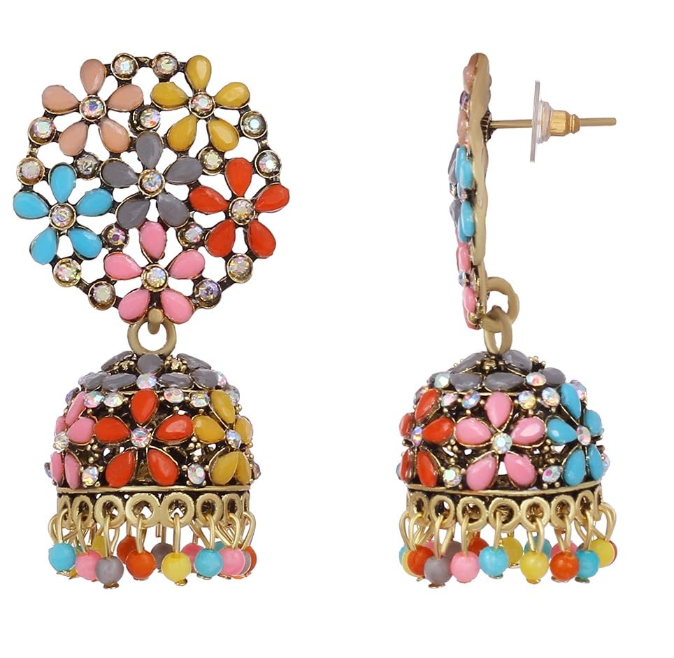 THANUS CRAFT Multicolour Oxidised Gold Hanging Floral Kundan Kaan ki Bali Jhumke Earring Kan Ka Jhumka Jhumki stud for Women & Girls (B0CG6HCJZQ) Amazon Price History, Amazon Price Tracker