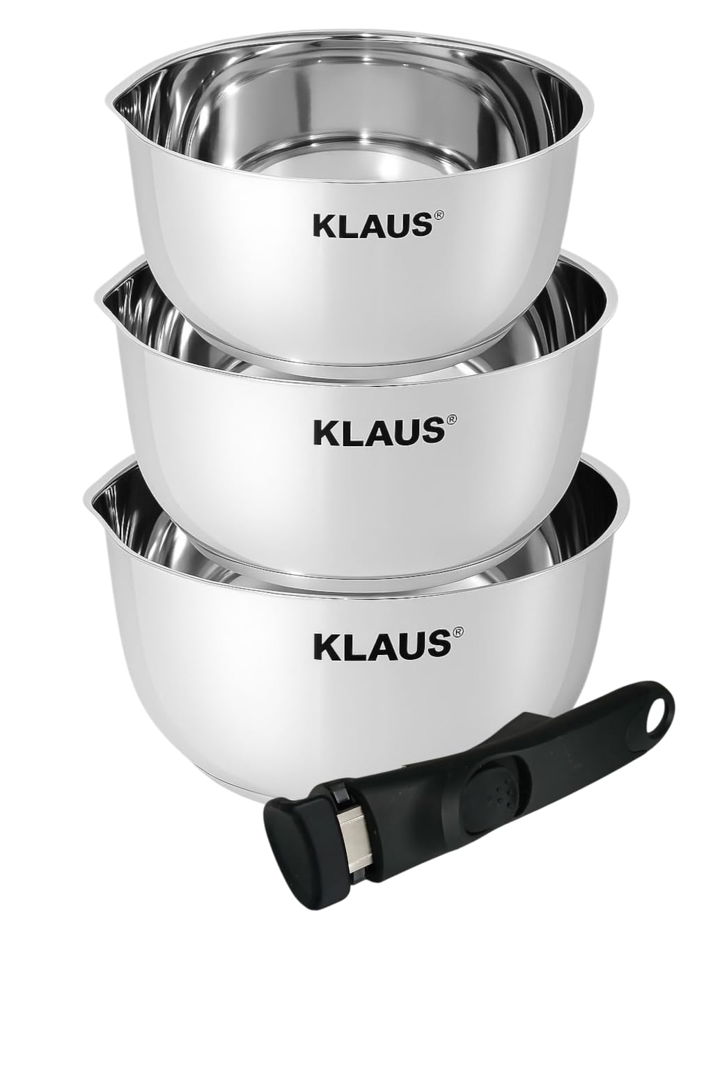 set de 3 casseroles en inox haute qualité- induction & four,poignee Amovible,Cuisson Saine - Diamètres et capacités : 16/18 /20 cm