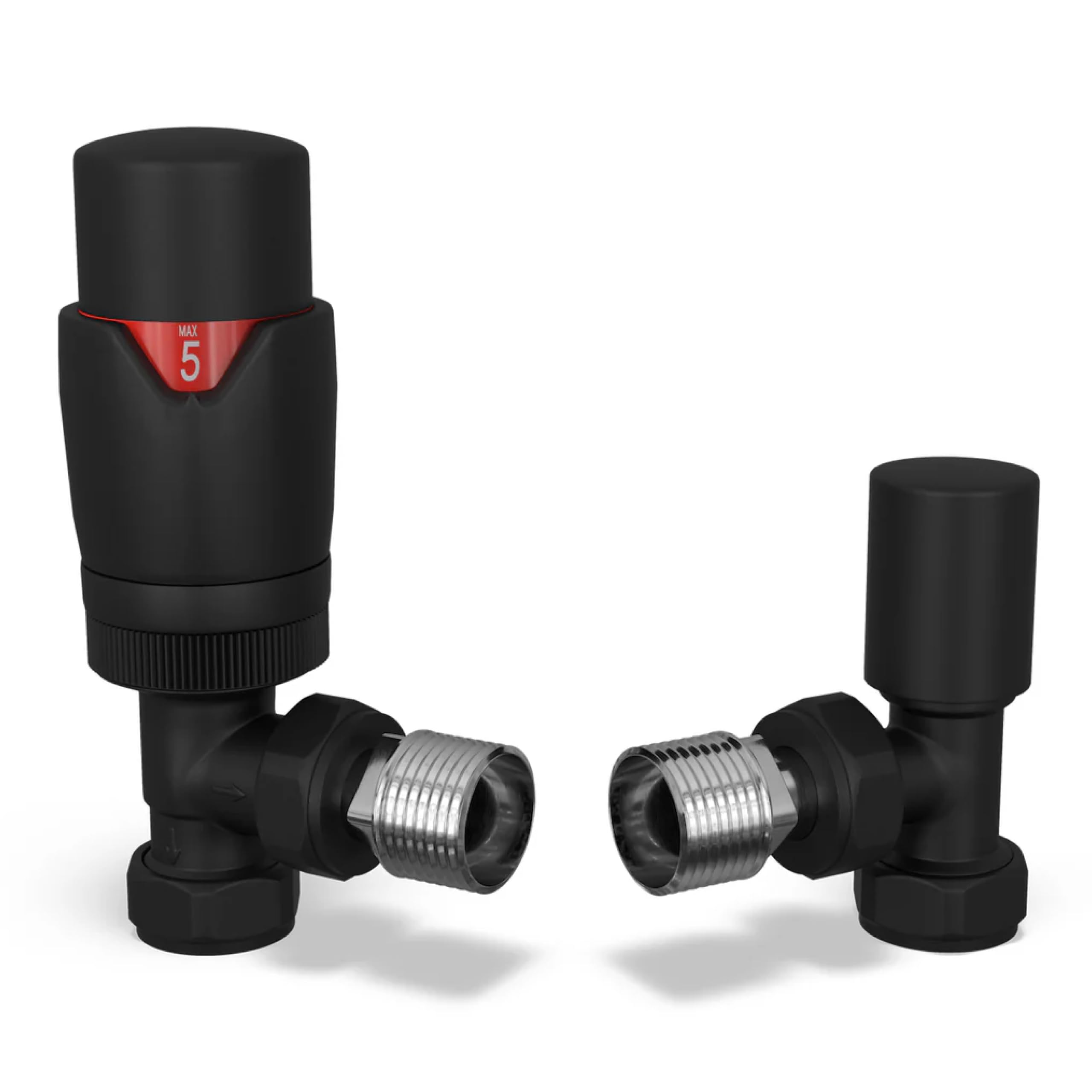 B&Q -  Thermostatic Radiator Valve Set Trv Angled With Lockshield 15mmModern Style Black Stirling Bold