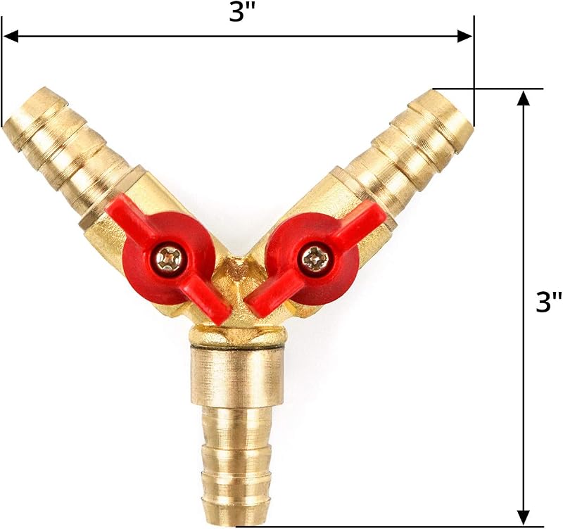 QWORK 3 utas sárgaréz tömlőcsatlakozó 10mm gömbcsappal