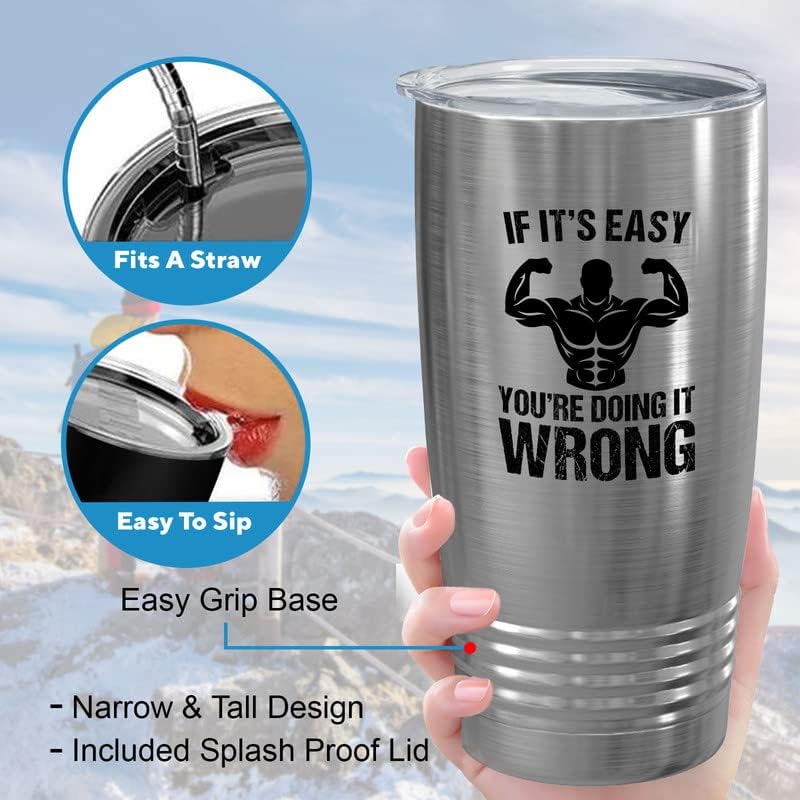Miniatura 4 de Fitness - Vaso vikingo de acero inoxidable de 20 onzas, si es fácil, lo estás haciendo mal, ejercicio deportivo saludable, peso corporal, club,