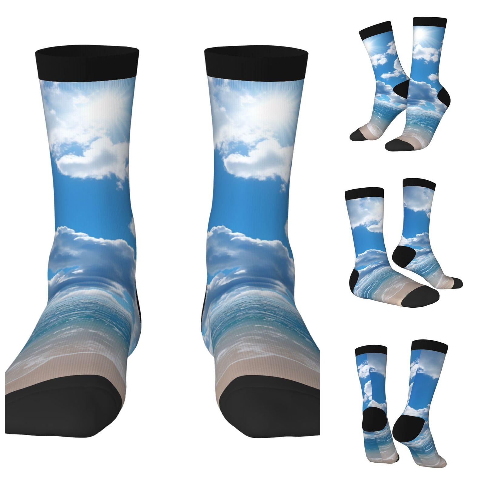 LZQPOEAS Sky and White Cloud Athletic Socks Unisex Cushioned Crew Socks Hiking Running Calf Sock Soft Above Ankle Sock