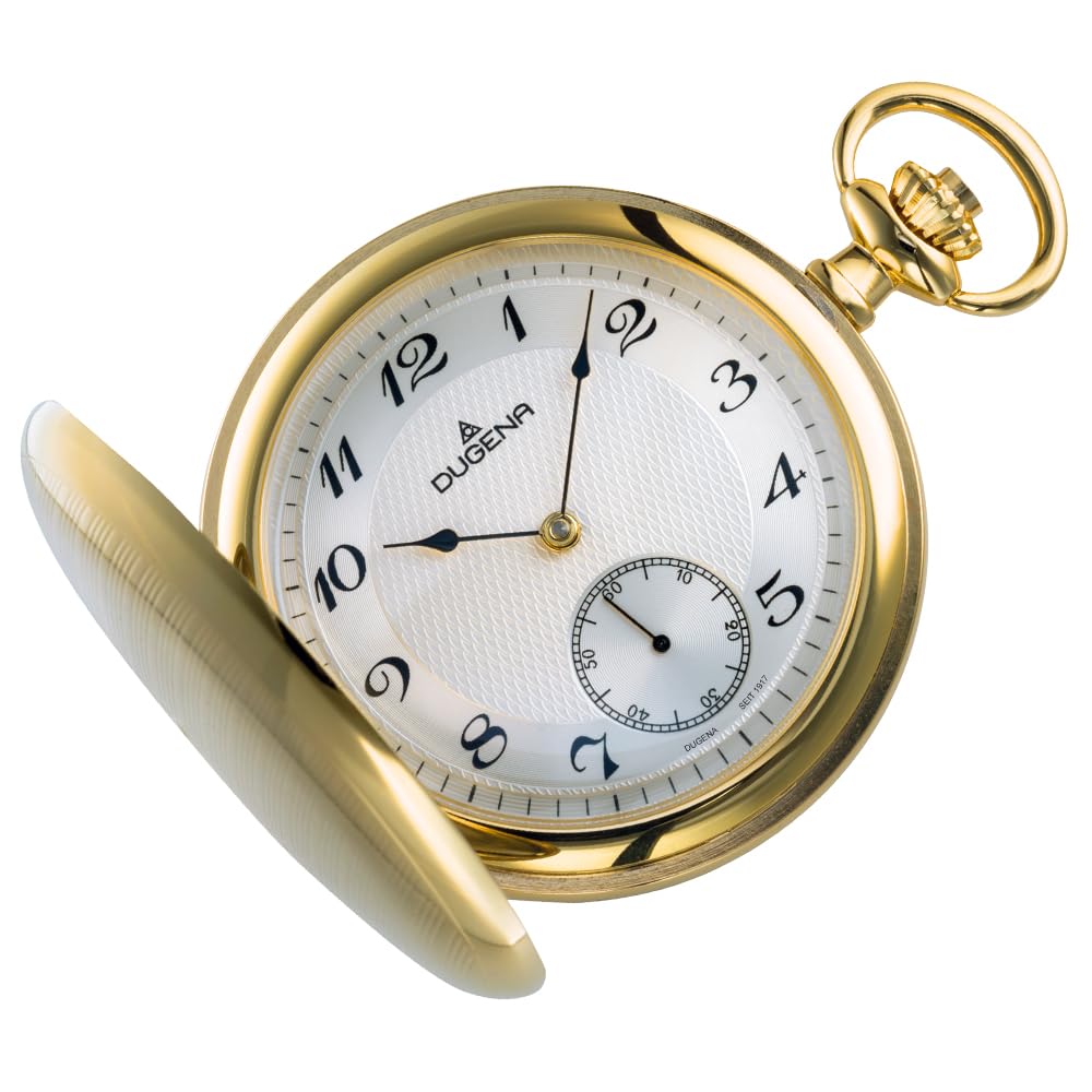 DUGENA Herren Taschenuhr Cavalier 4460501 – Klassische Taschenuhr mit Handaufzug & Kette – nostalgische Herrenuhr im goldfarbenen Gehäuse Vater, Opa oder Ehemann