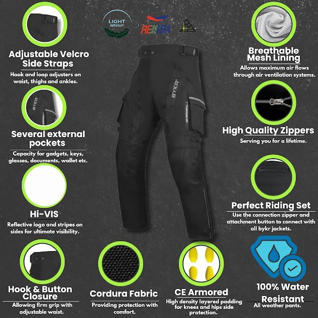 Motorcycle Pants for Men and Women Armored Cordura Overpants Enduro ATV Dual Sports Motocross Cargo Work Touring, Black, 40W x 30L — view 3