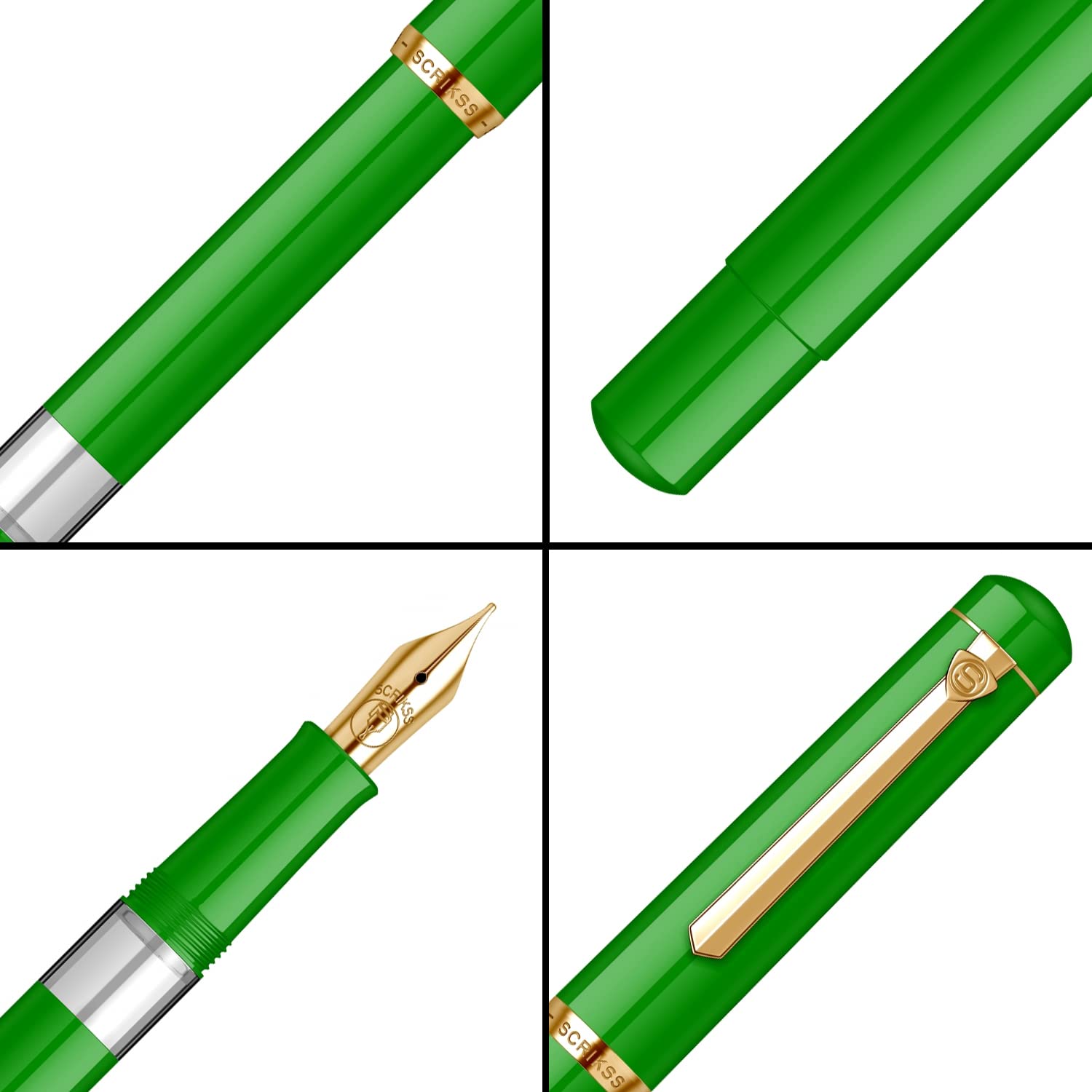 Scrikss 419 Fountain Pen, Classic Piston-Fill Design, 23K Gold-Plated Trim, Stainless Steel Nib, Ink Window, Luxury Box (Green) - Image 3