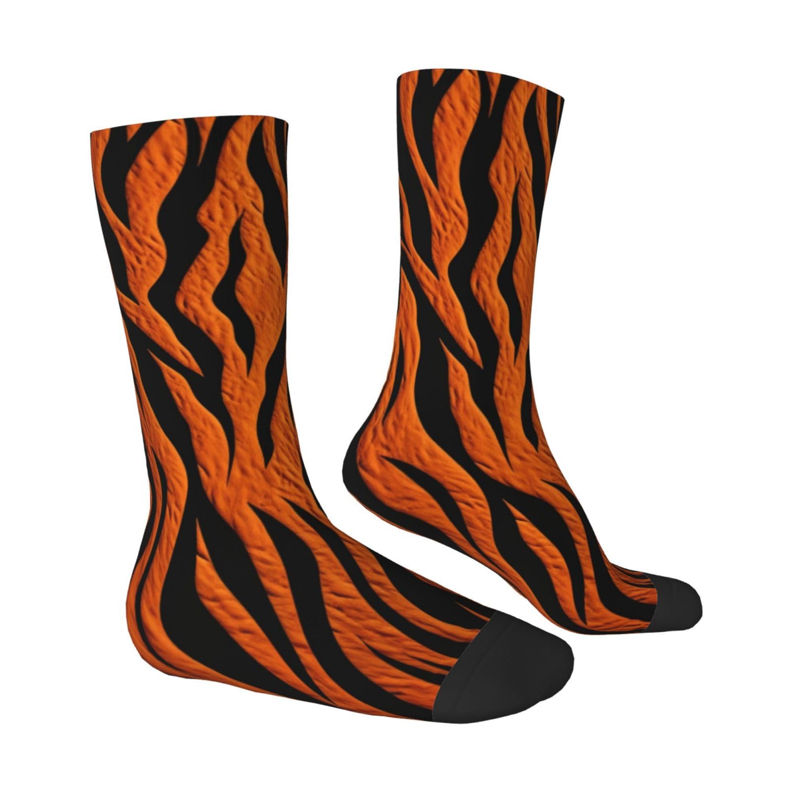 LZQPOEAS Tiger Stripes Orange Athletic Socks Unisex Cushioned Crew Socks Hiking Running Calf Sock Soft Above Ankle Sock