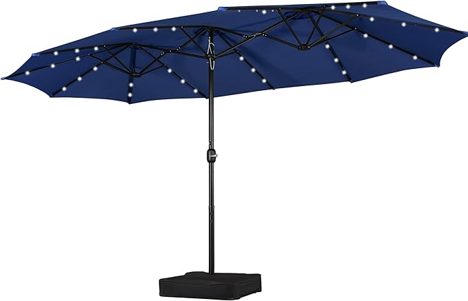 Amazon.com : Yaheetech 15 ft Large Patio Umbrella with Solar Lights ...
