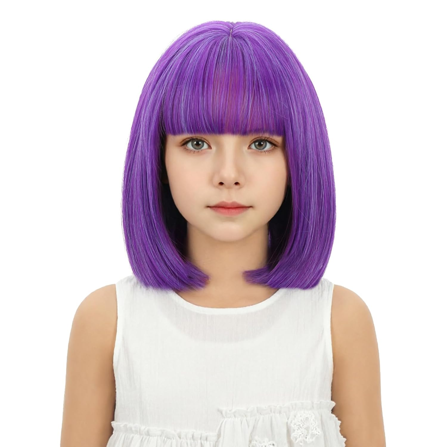 Light Pink Bob Wig Short Pastel Pink Bob Wig with Bangs Heat Resistant Synthetic Hair with Cap (Small Size)