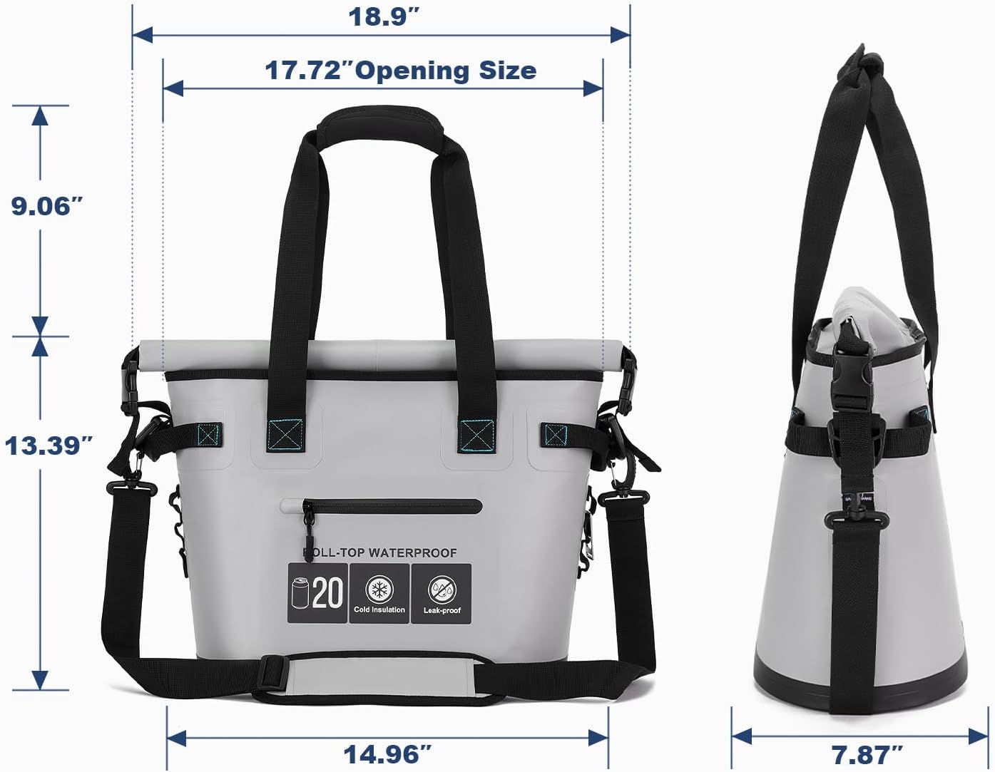Vogano 20 Can Soft Cooler Bag - Insulated Leak-Proof Large Cooler Bag with Roll-Top Waterproof Seal | Portable Ice Chest for Camping, Beach, Travel, Picnics | 12HR Cold Retention