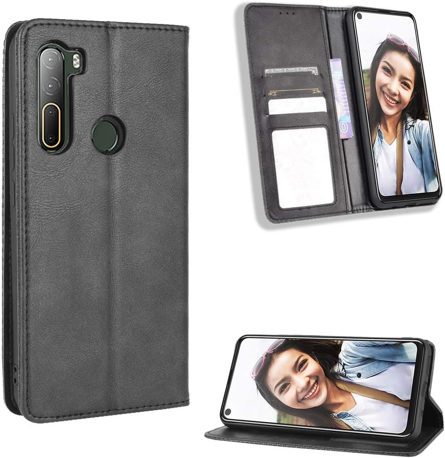 DoAo Case Compatible with HTC U20 5G,Leather Wallet Book Flip Folio Stand View Case Compatible with HTC U20 5G Phone Case-Black