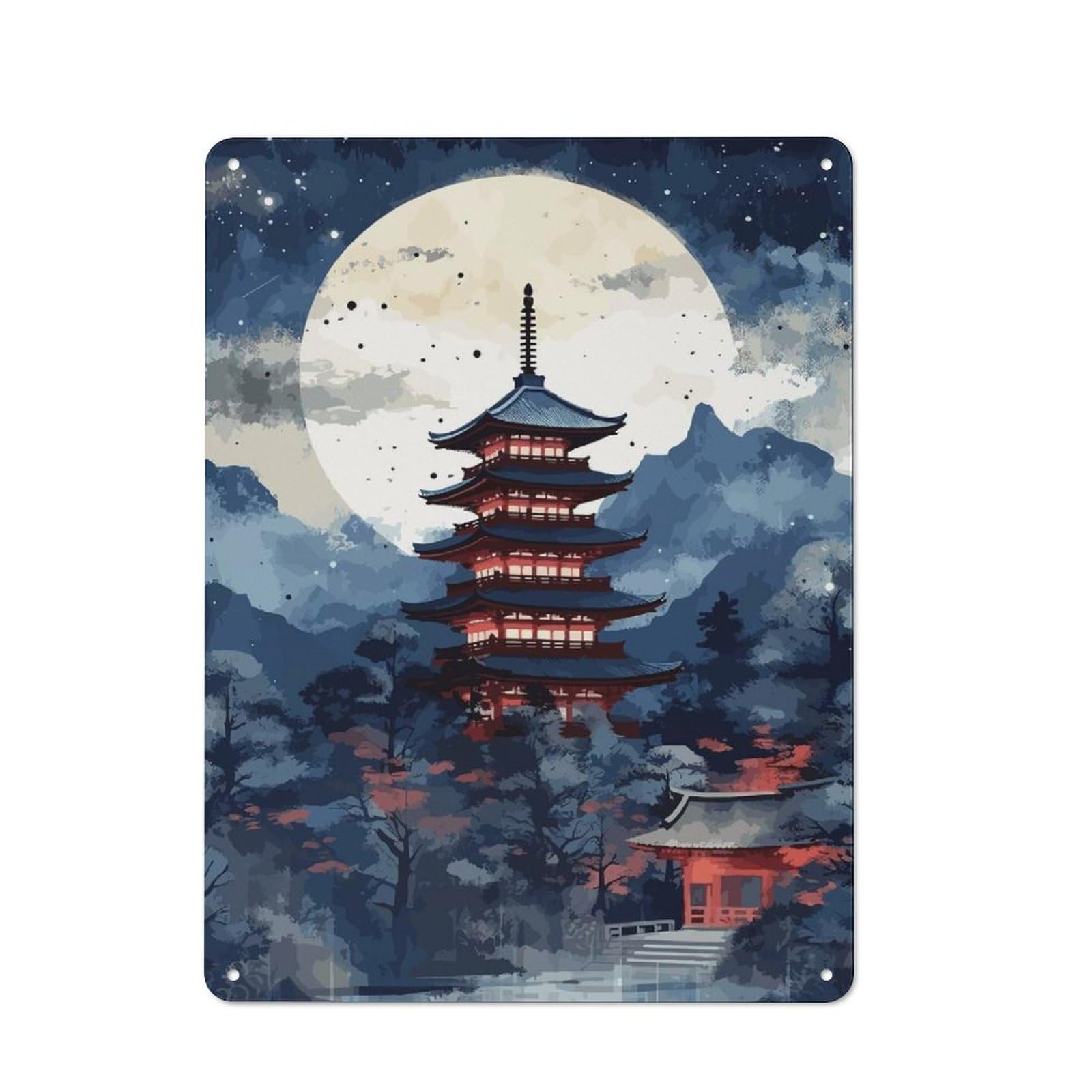 For Hobby Room Or Studio, Japanese Landscapes Retro-style Tin Sign 40x30cm, for Room Styling Across Hobby Rooms And Studios