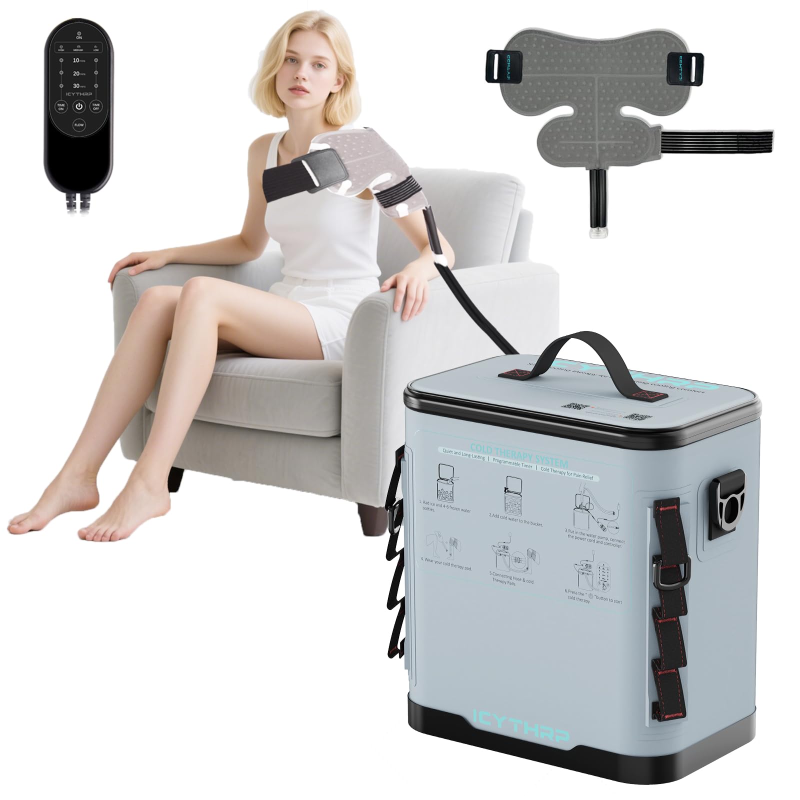 Photo 1 of ICYTHRP Cold Therapy Machine with Programmable Timer, Portable Ice Machine for Shoulder After Surgery, Shoulder Replacement Recovery System, Cryotherapy Pain Relief with Compression Pad