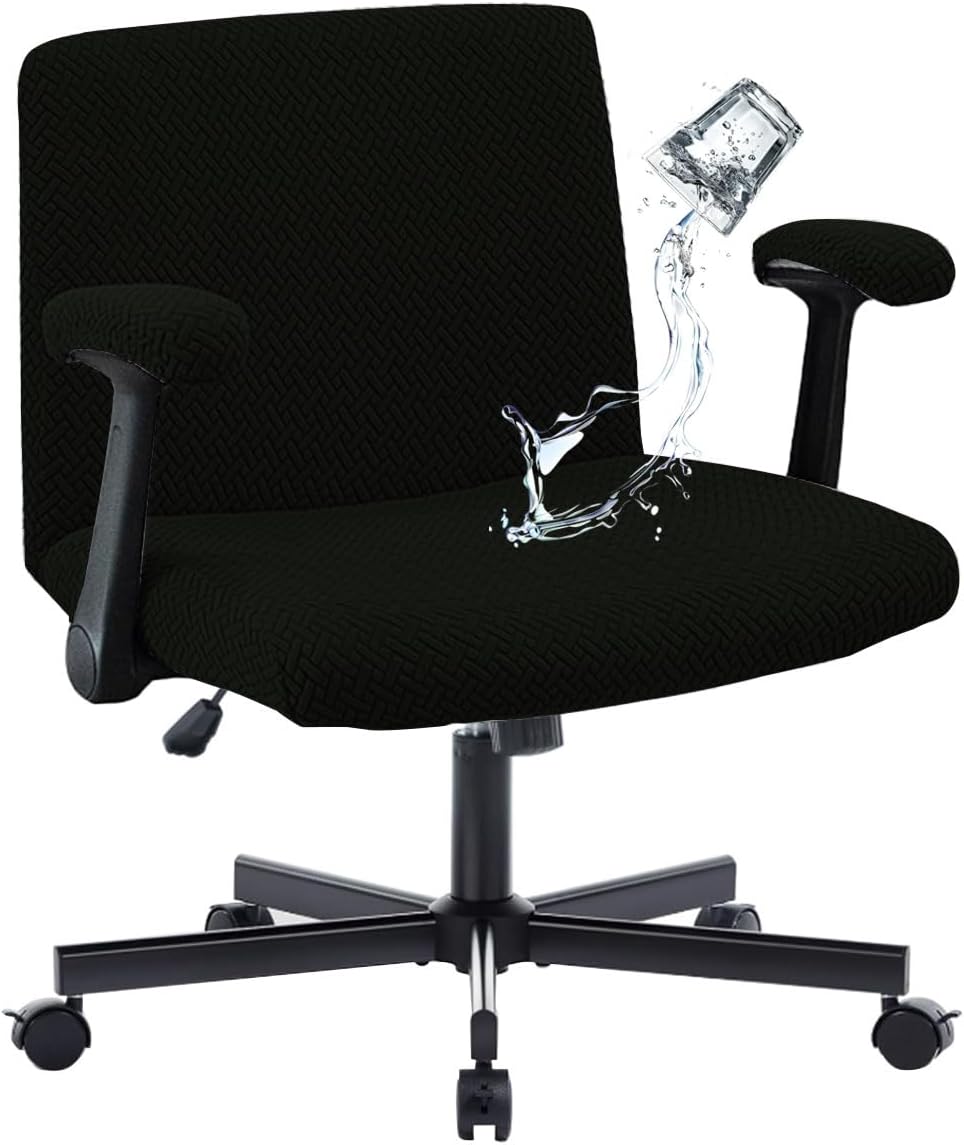Criss Cross Chair Cover with Armrest Covers Waterproof Cross Legged Office Desk Chair Covers with Arms Vanity Chair Slipcovers Mid Back Wide Seat Accent Chair Covers 1 Pack Black