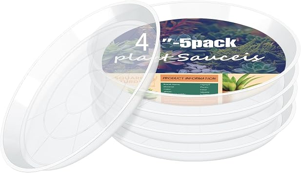 4 6 8 10 12 14 16 18 20 22 Inch Clear Plant Saucer, 5 Pack Durable Plastic Water Catcher Trays for Flower Pots, Plant Drip Trays for Indoor Outdoor Planter4inch