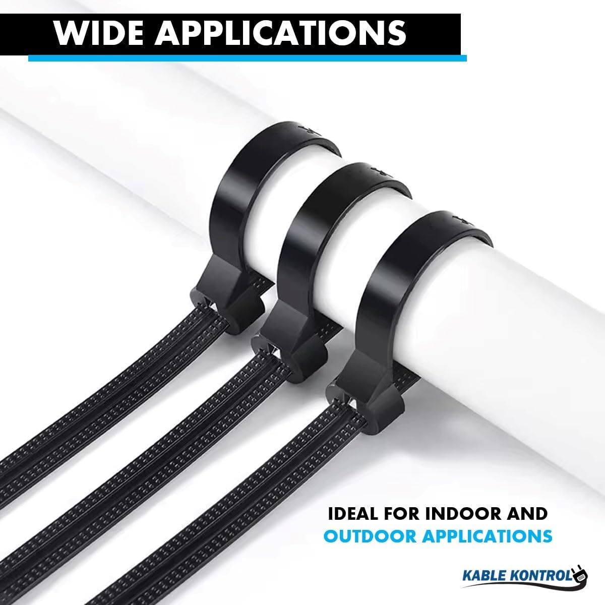 Kable Kontrol Cable Ties with Metal Tooth, 18 Inch 100 Pcs, 120 Lbs Tensile Strength, Metal Pawl, Stainless Steel Toothed Self-Locking Device, UV Resistant Steel Barb Zip Ties - Black