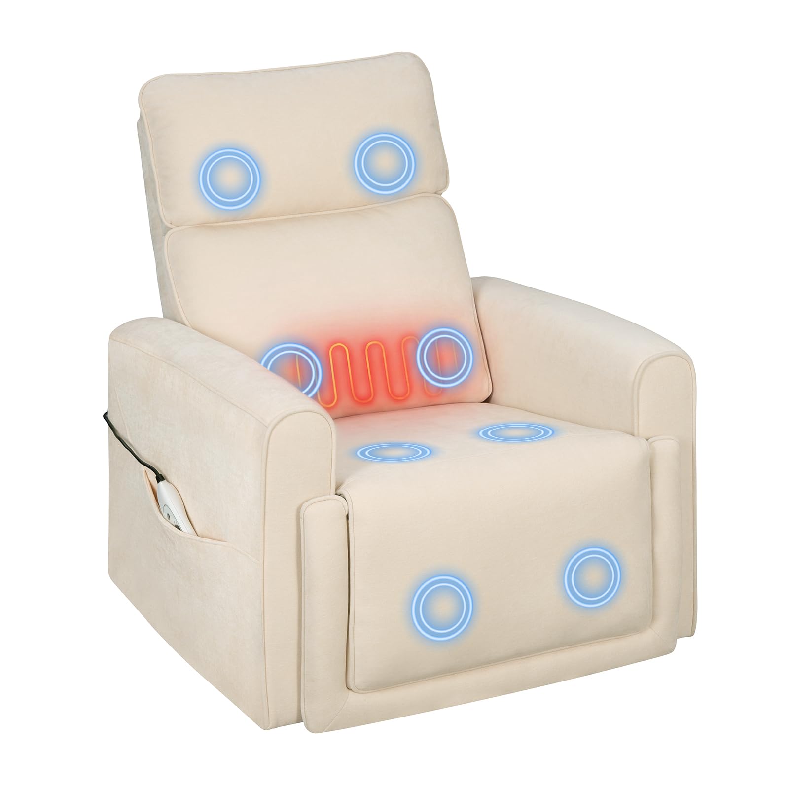 WOLTU Poltrona Reclinabile Massaggiante con Funzione Riscaldamento, Sedia Ergonomica, Girevole e Oscillante, con Poggiatesta, Tasche Laterali e Porta USB, per Soggiorno, Camera da Letto, Beige