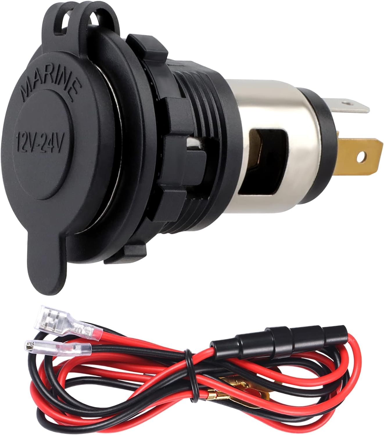 NALACAL Cigarette Lighter Socket, Car Power Outlet Cigarette Socket, Waterproof Motorcycle Cigarette Lighter Plug Receptacle for Marine Atv Rv Boat Truck, Gps, Phone, Camera, Tractor(with 60 cm Line)