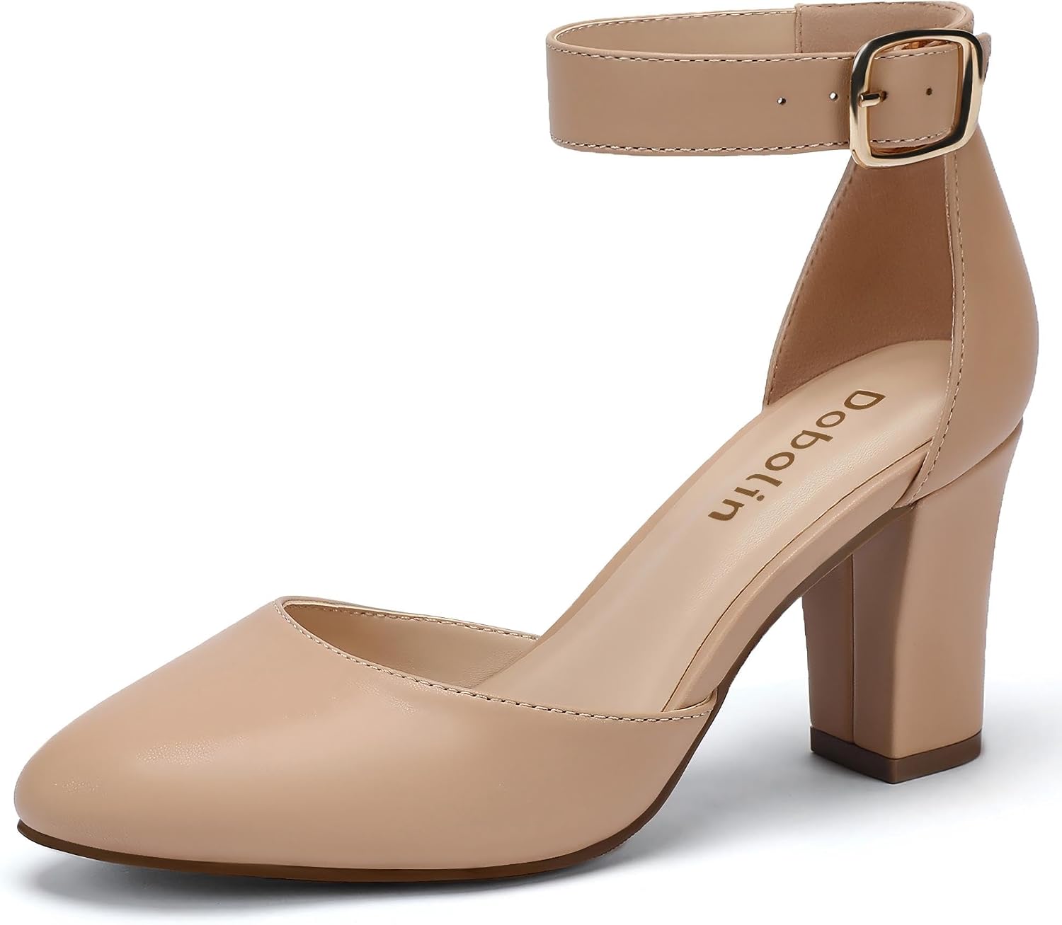 3 Inch Wide Width Chunky Heels for Women Closed Toe Heels Dress Shoes for Womens Round Pumps Ankle Strap Block Heel Bridesmaid Wedding Prom Party Comfortable (Check Size Chart Before Select)