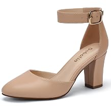 3 Inch Wide Width Chunky Heels for Women Closed Toe Heels Dress Shoes for Womens Round Pumps Ankle Strap Block Heel Bridesmaid Wedding Prom Party Comfortable Check Size Chart Before Select